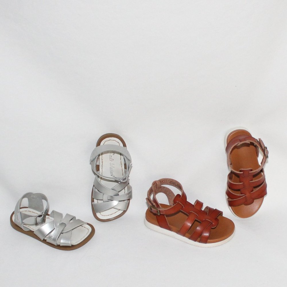 SALT WATER Silver Baby Sandals Size 7 & Wonder Nation Brown Sandals Same Length - Picture 12 of 12